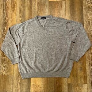 HART SCHAFFNER MARX Gray V-Neck Sweater Mens 2X Big Extra Fine MERINO WOOL Comfy